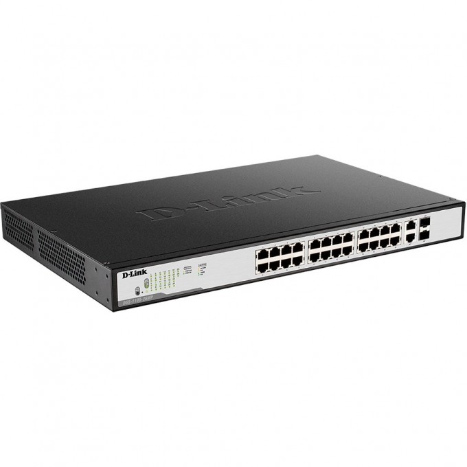 Настраиваемый L2 коммутатор D-LINK EASY SMART с 24 портами 10/100/1000Base-T и 2 комбо-портами 1000Base-T/SFP (24 порта PoE 802.3af/at, PoE-бюджет 370 Вт) DGS-1100-26MPV2/A3A