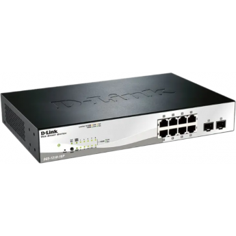 Управляемый L2 коммутатор D-LINK DGS-1210-10P/FL2A с 8 портами 10/100/1000Base-T и 2 портами 1000Base-X SFP (8 портов PoE 802.3af/at, PoE бюджет 65 Вт)